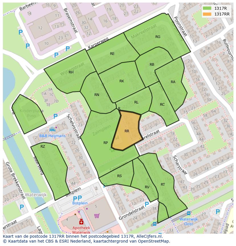 Afbeelding van het postcodegebied 1317 RR op de kaart.
