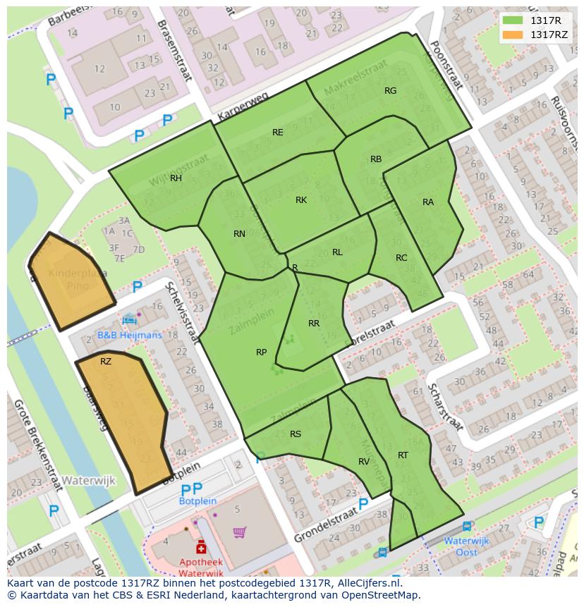 Afbeelding van het postcodegebied 1317 RZ op de kaart.
