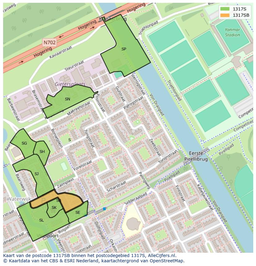 Afbeelding van het postcodegebied 1317 SB op de kaart.