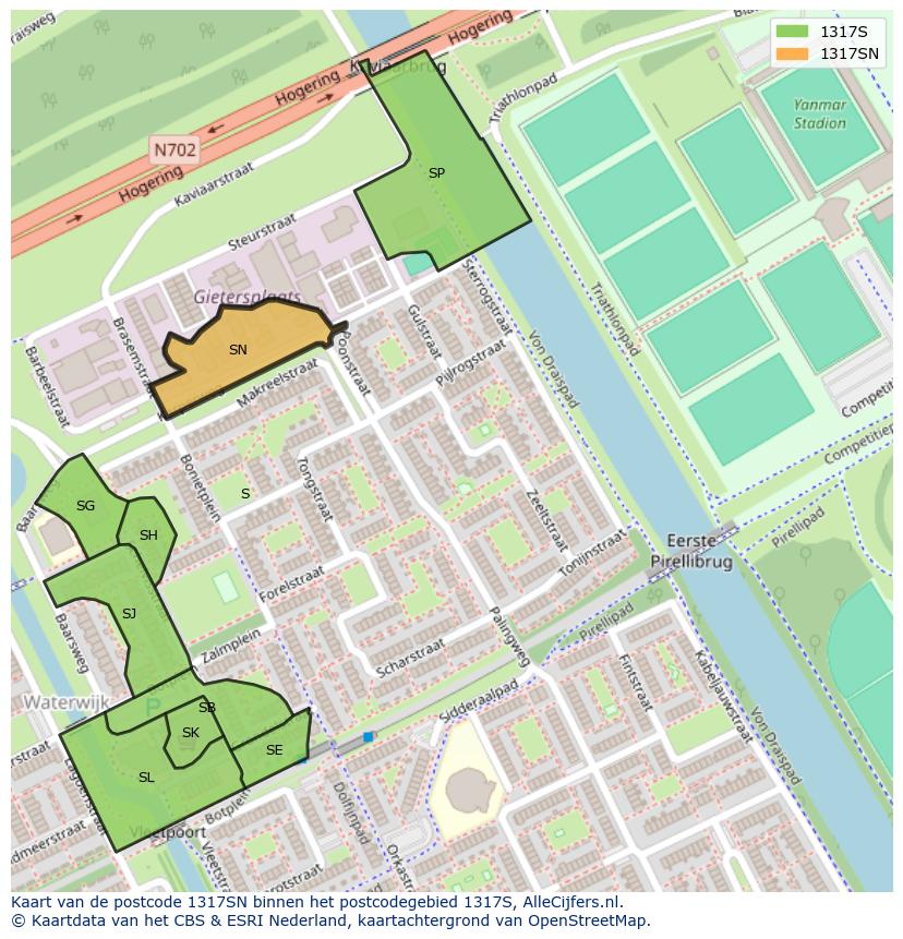Afbeelding van het postcodegebied 1317 SN op de kaart.