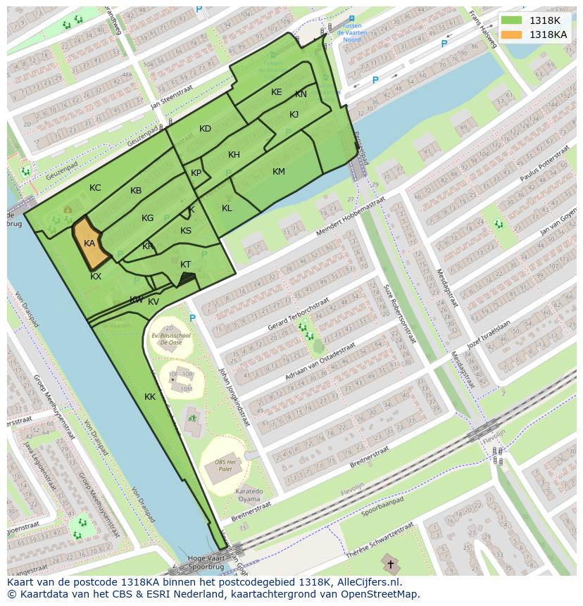 Afbeelding van het postcodegebied 1318 KA op de kaart.