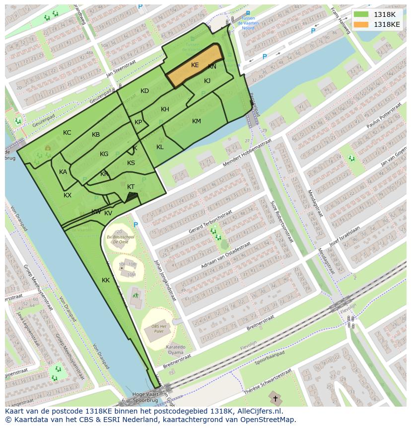 Afbeelding van het postcodegebied 1318 KE op de kaart.