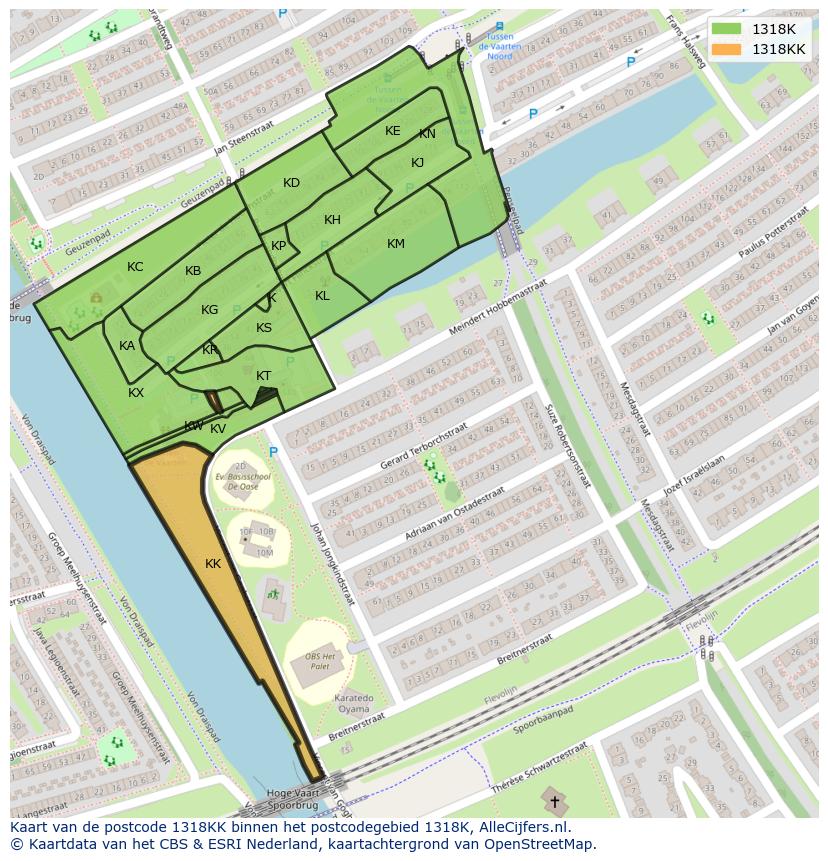 Afbeelding van het postcodegebied 1318 KK op de kaart.