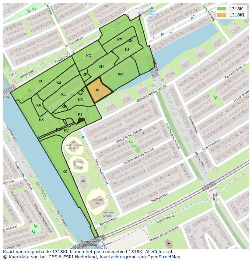 Afbeelding van het postcodegebied 1318 KL op de kaart.