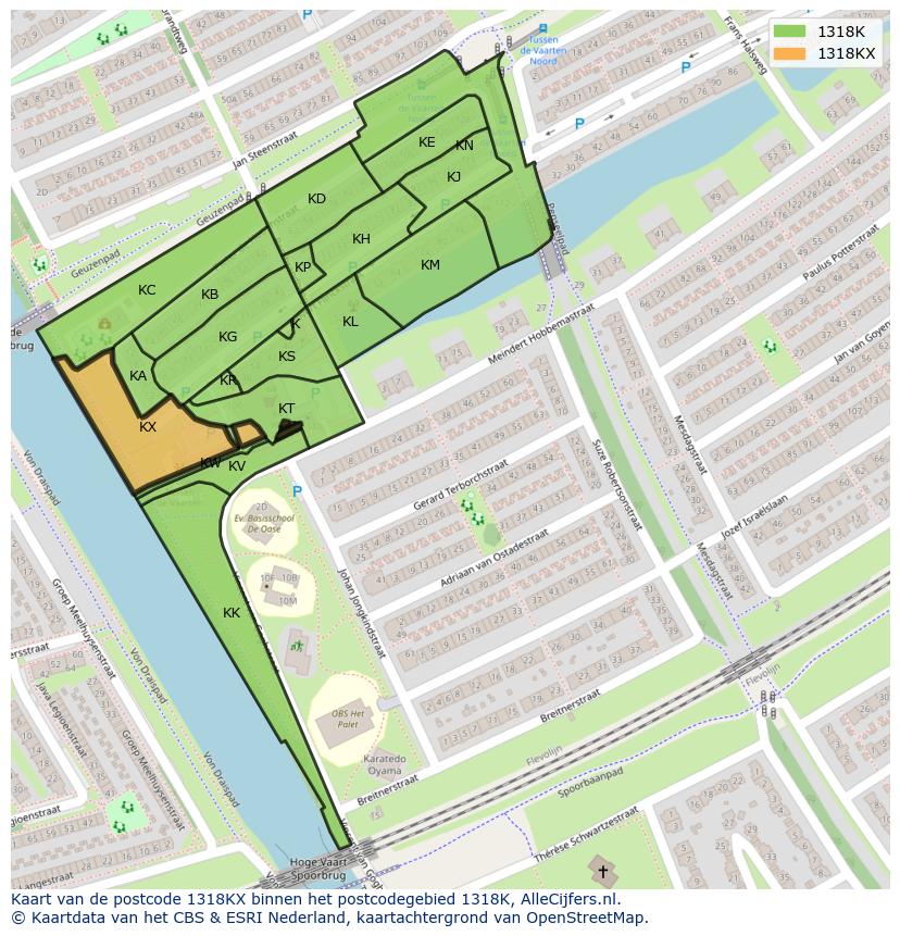 Afbeelding van het postcodegebied 1318 KX op de kaart.