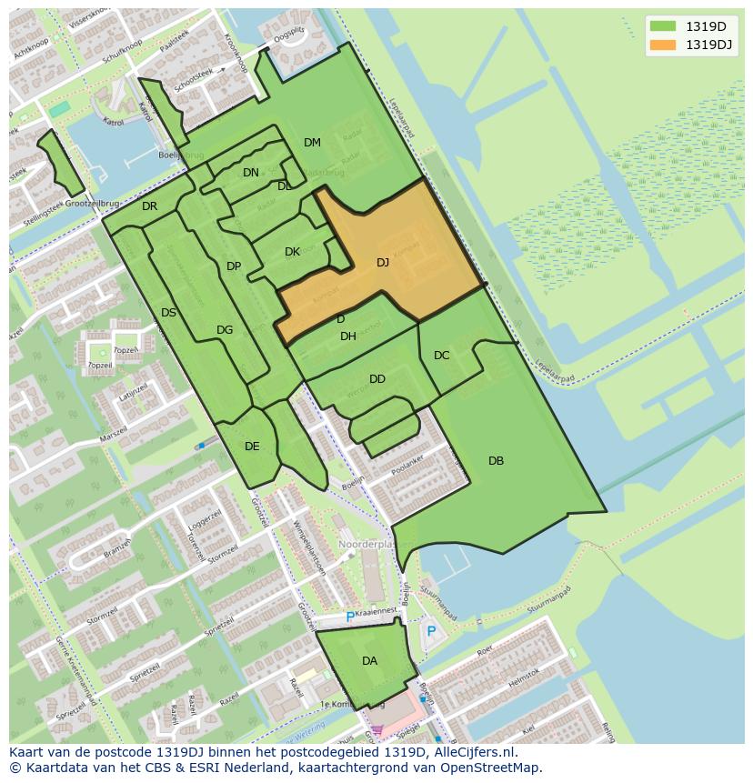Afbeelding van het postcodegebied 1319 DJ op de kaart.