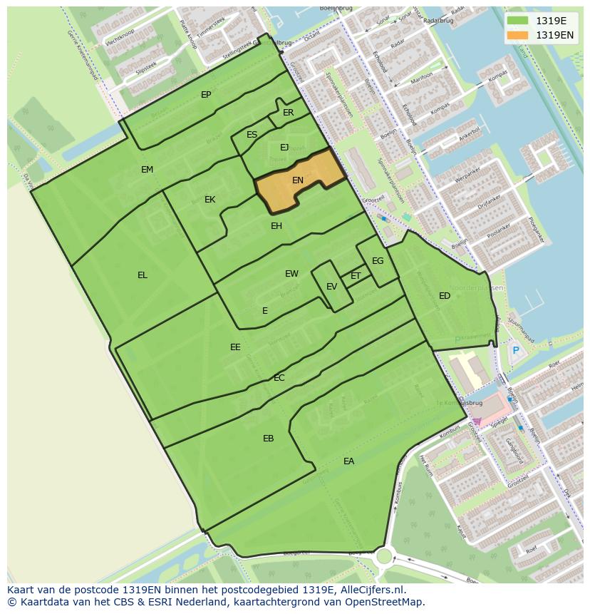 Afbeelding van het postcodegebied 1319 EN op de kaart.
