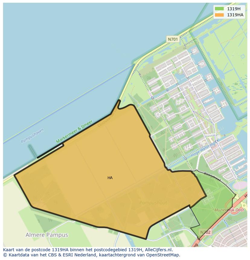 Afbeelding van het postcodegebied 1319 HA op de kaart.