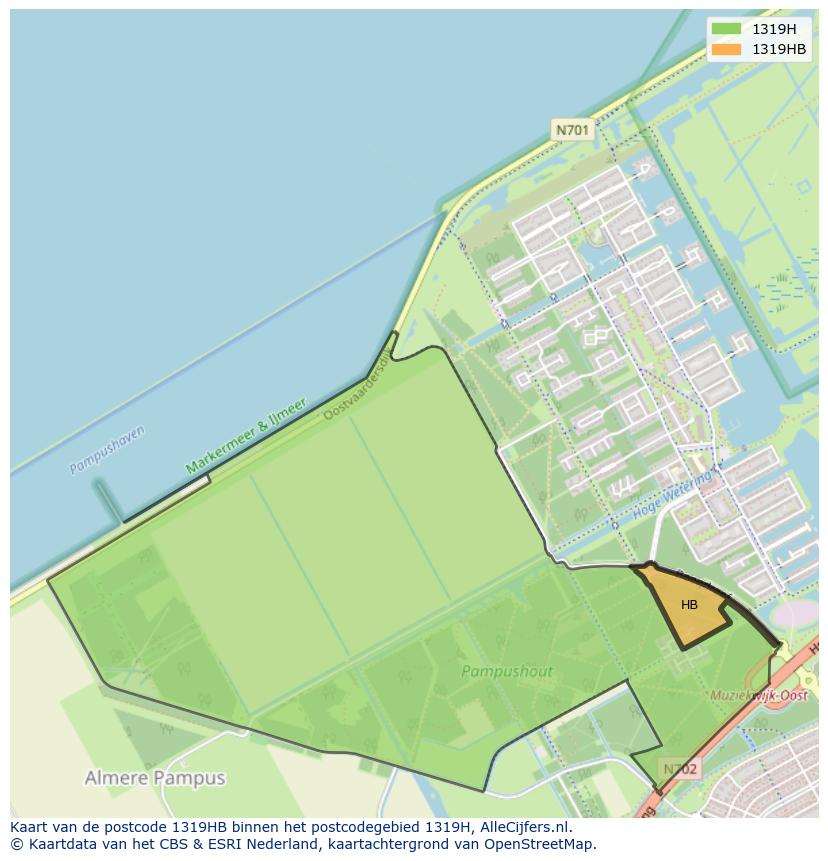 Afbeelding van het postcodegebied 1319 HB op de kaart.