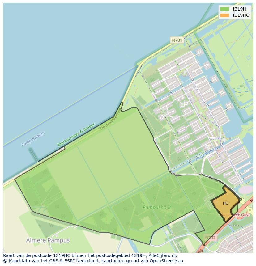 Afbeelding van het postcodegebied 1319 HC op de kaart.