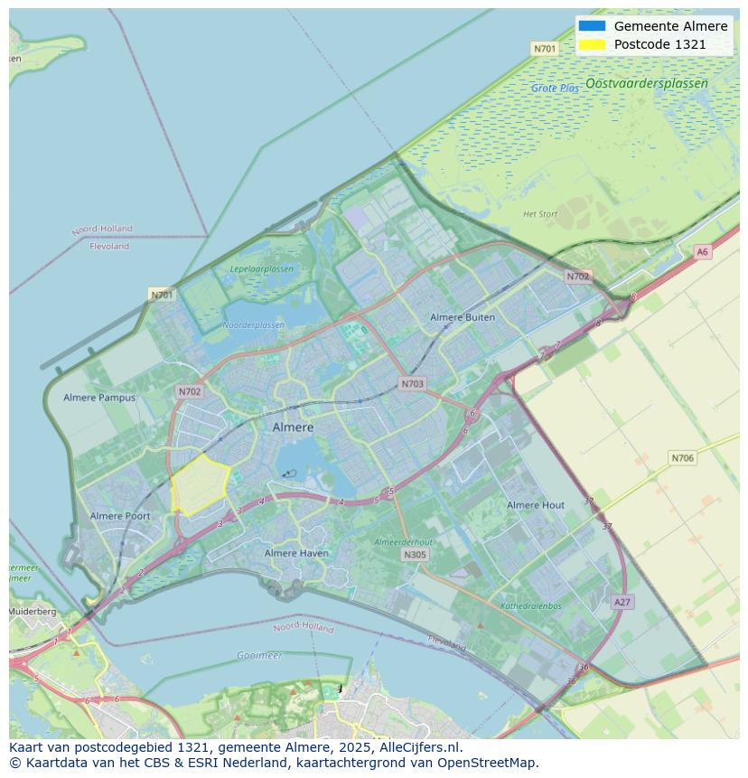 Afbeelding van het postcodegebied 1321 op de kaart.