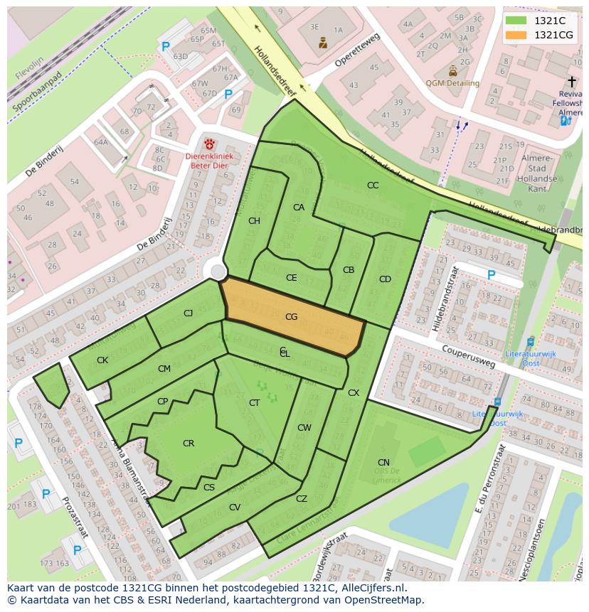 Afbeelding van het postcodegebied 1321 CG op de kaart.