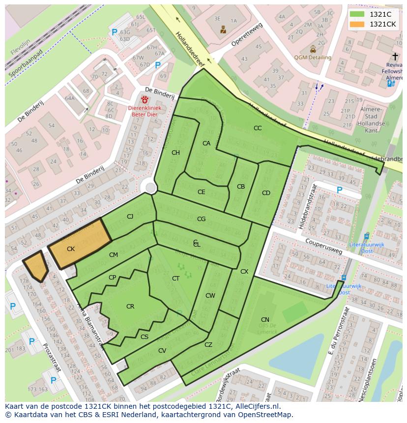 Afbeelding van het postcodegebied 1321 CK op de kaart.