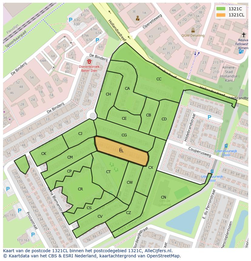 Afbeelding van het postcodegebied 1321 CL op de kaart.