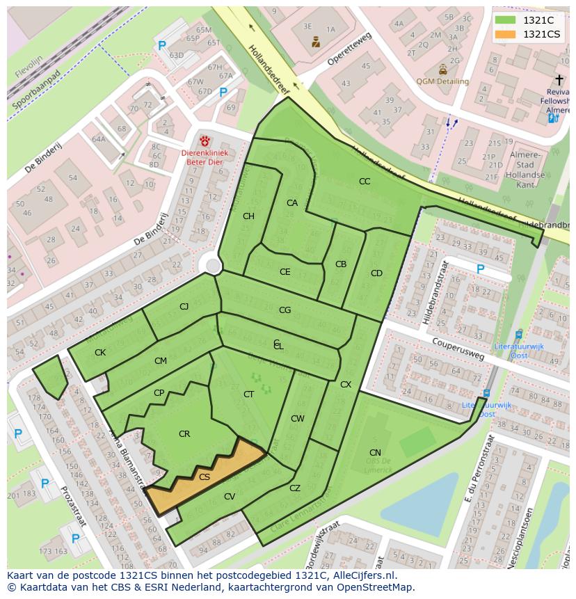 Afbeelding van het postcodegebied 1321 CS op de kaart.
