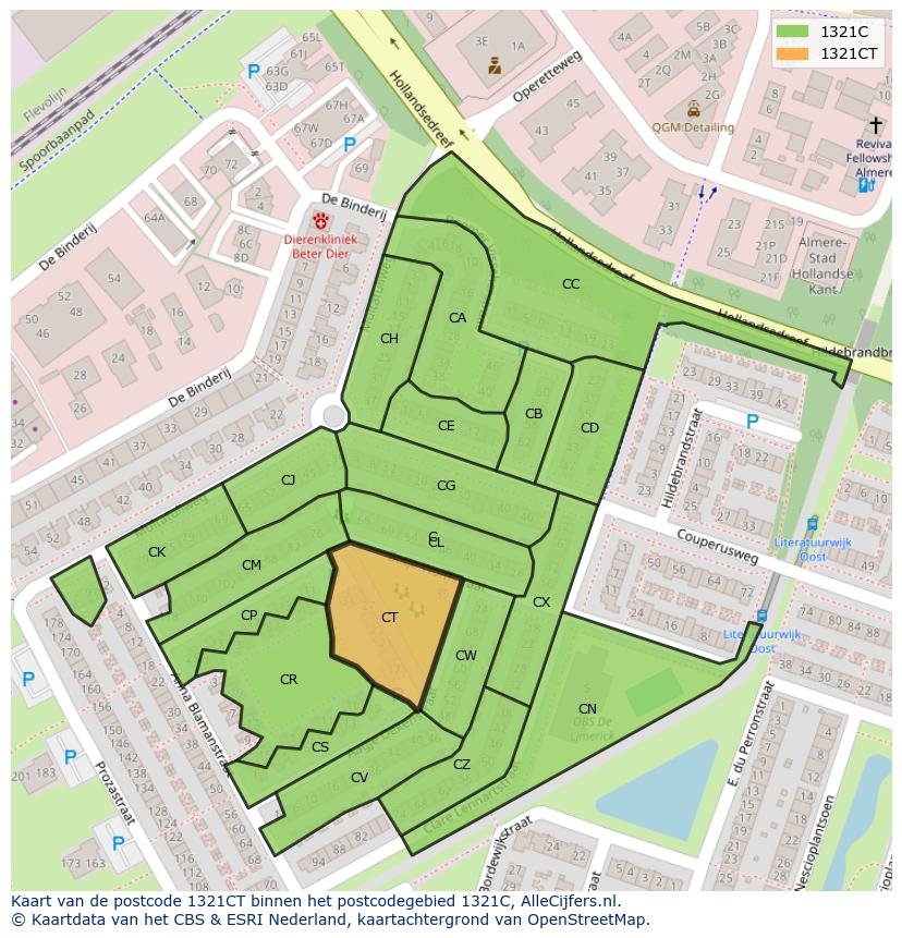 Afbeelding van het postcodegebied 1321 CT op de kaart.