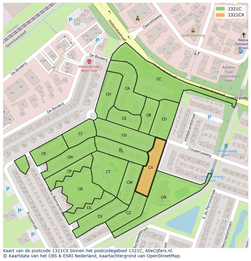 Afbeelding van het postcodegebied 1321 CX op de kaart.