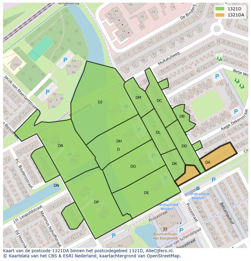 Afbeelding van het postcodegebied 1321 DA op de kaart.