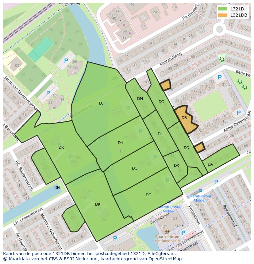 Afbeelding van het postcodegebied 1321 DB op de kaart.