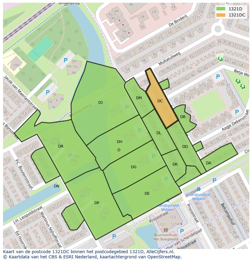 Afbeelding van het postcodegebied 1321 DC op de kaart.