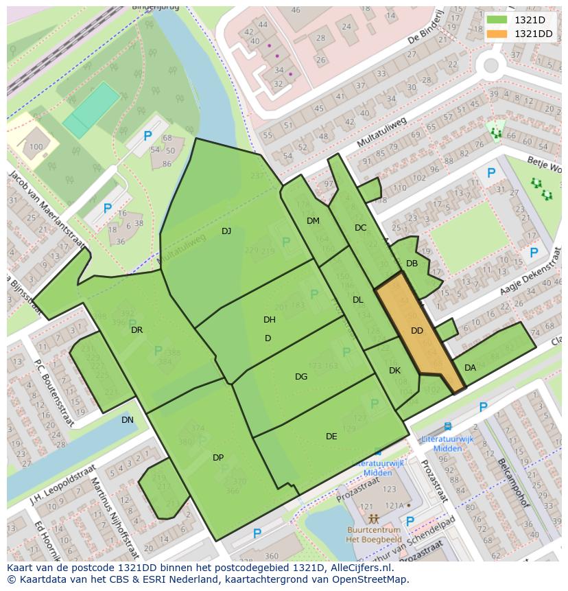 Afbeelding van het postcodegebied 1321 DD op de kaart.