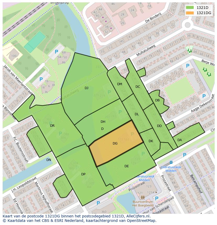 Afbeelding van het postcodegebied 1321 DG op de kaart.
