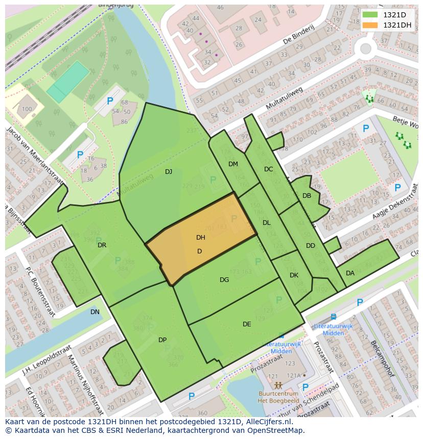 Afbeelding van het postcodegebied 1321 DH op de kaart.