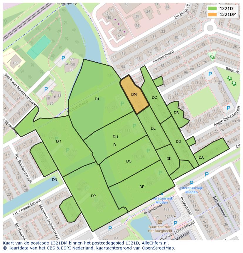 Afbeelding van het postcodegebied 1321 DM op de kaart.