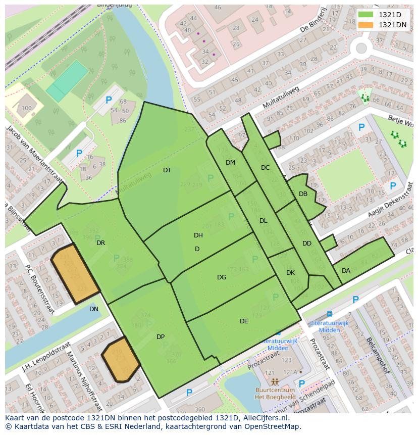 Afbeelding van het postcodegebied 1321 DN op de kaart.