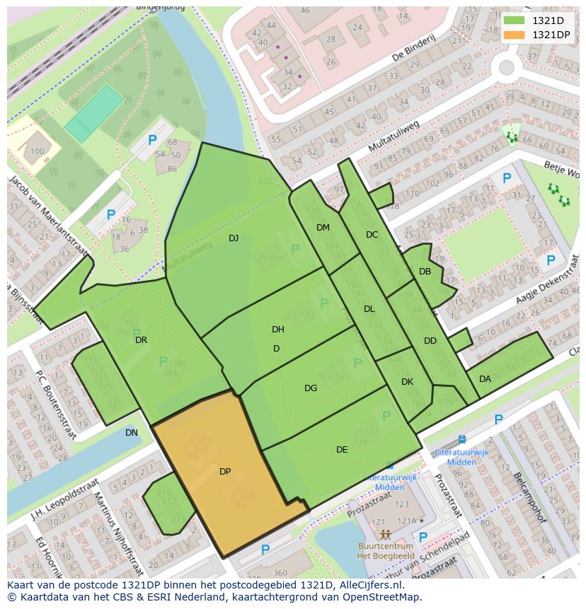 Afbeelding van het postcodegebied 1321 DP op de kaart.