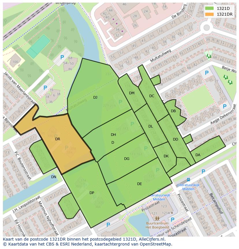 Afbeelding van het postcodegebied 1321 DR op de kaart.