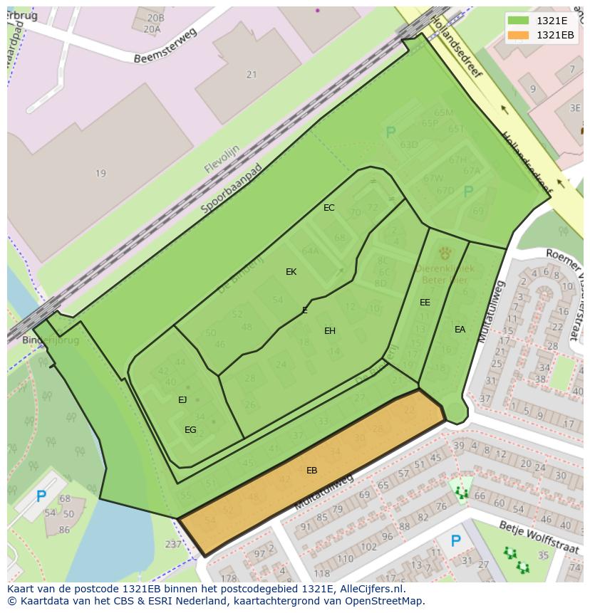 Afbeelding van het postcodegebied 1321 EB op de kaart.