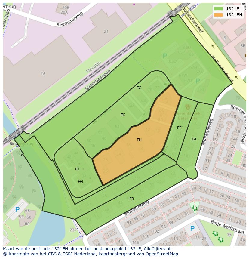 Afbeelding van het postcodegebied 1321 EH op de kaart.