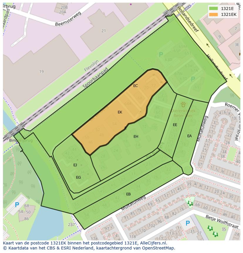 Afbeelding van het postcodegebied 1321 EK op de kaart.