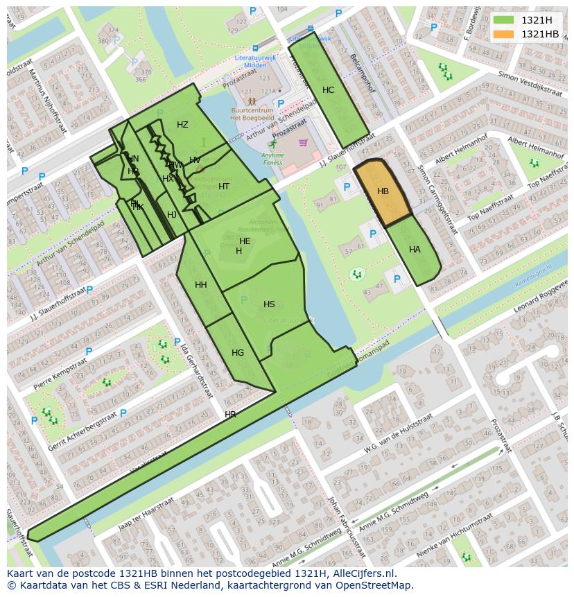 Afbeelding van het postcodegebied 1321 HB op de kaart.