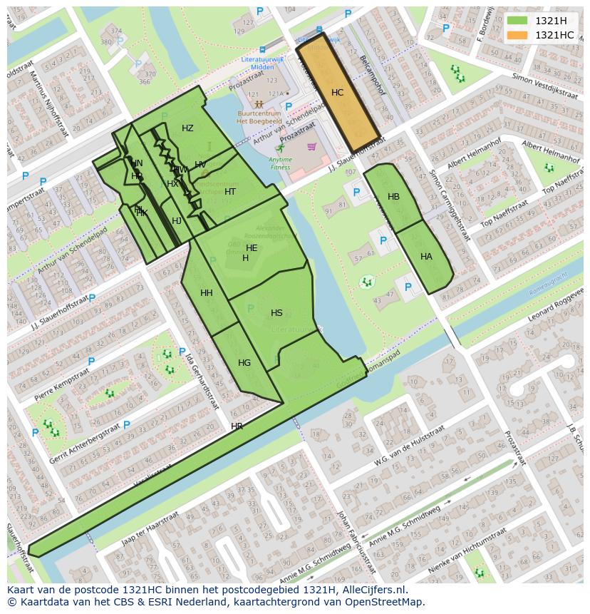 Afbeelding van het postcodegebied 1321 HC op de kaart.