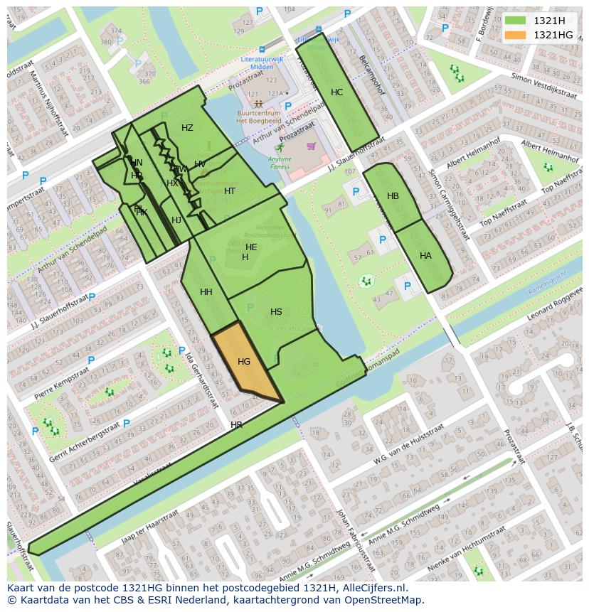 Afbeelding van het postcodegebied 1321 HG op de kaart.