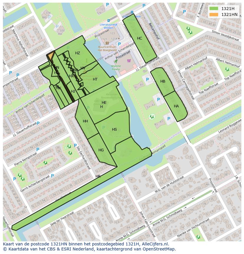 Afbeelding van het postcodegebied 1321 HN op de kaart.