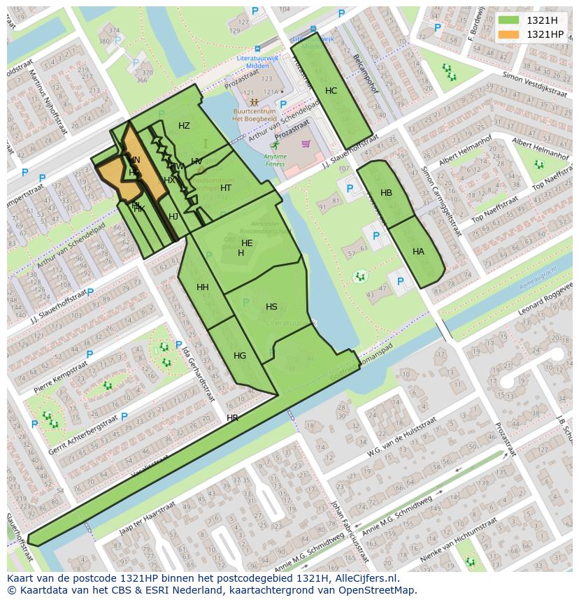 Afbeelding van het postcodegebied 1321 HP op de kaart.