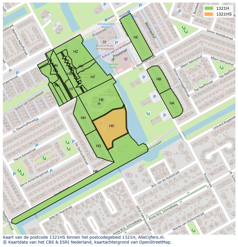 Afbeelding van het postcodegebied 1321 HS op de kaart.