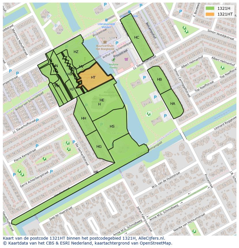 Afbeelding van het postcodegebied 1321 HT op de kaart.