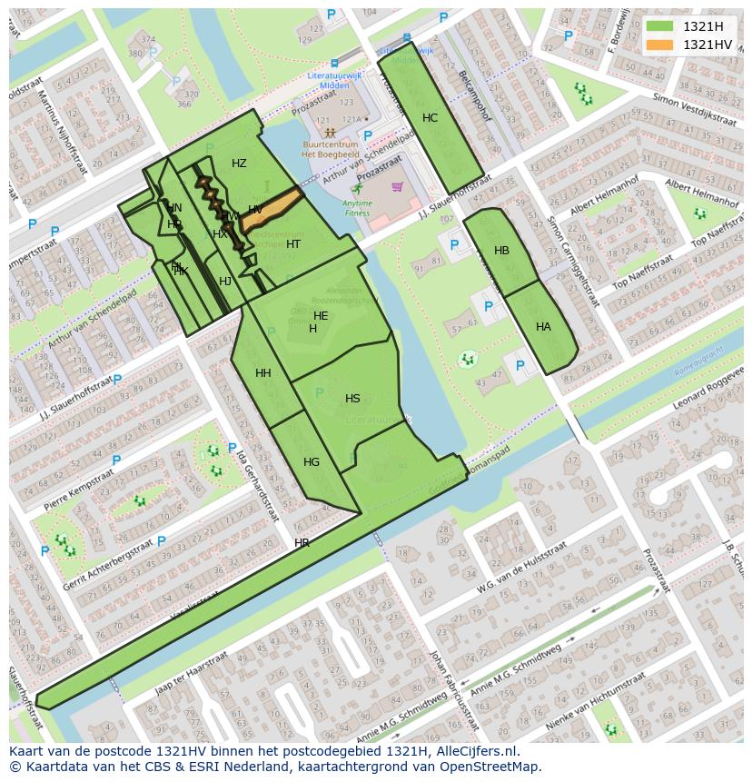 Afbeelding van het postcodegebied 1321 HV op de kaart.