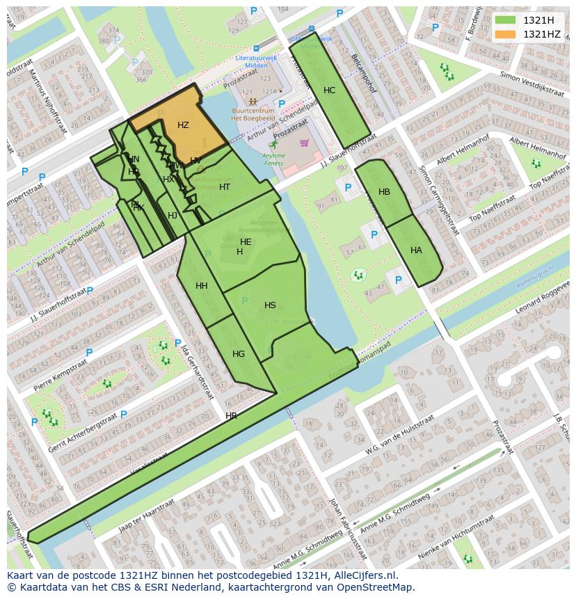 Afbeelding van het postcodegebied 1321 HZ op de kaart.