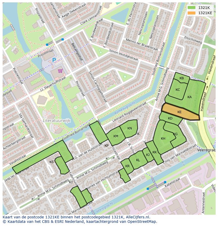 Afbeelding van het postcodegebied 1321 KE op de kaart.