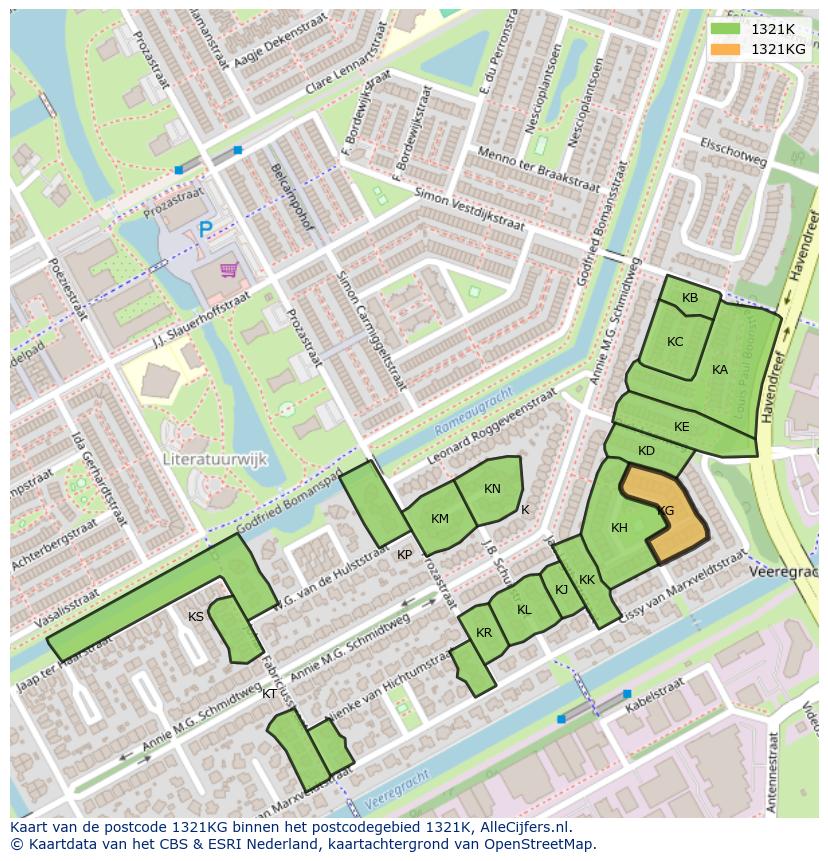Afbeelding van het postcodegebied 1321 KG op de kaart.