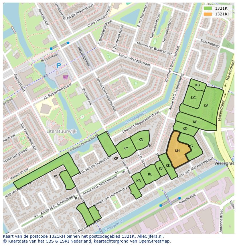 Afbeelding van het postcodegebied 1321 KH op de kaart.