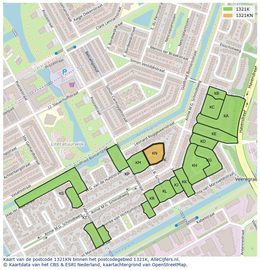 Afbeelding van het postcodegebied 1321 KN op de kaart.