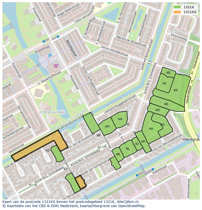 Afbeelding van het postcodegebied 1321 KS op de kaart.