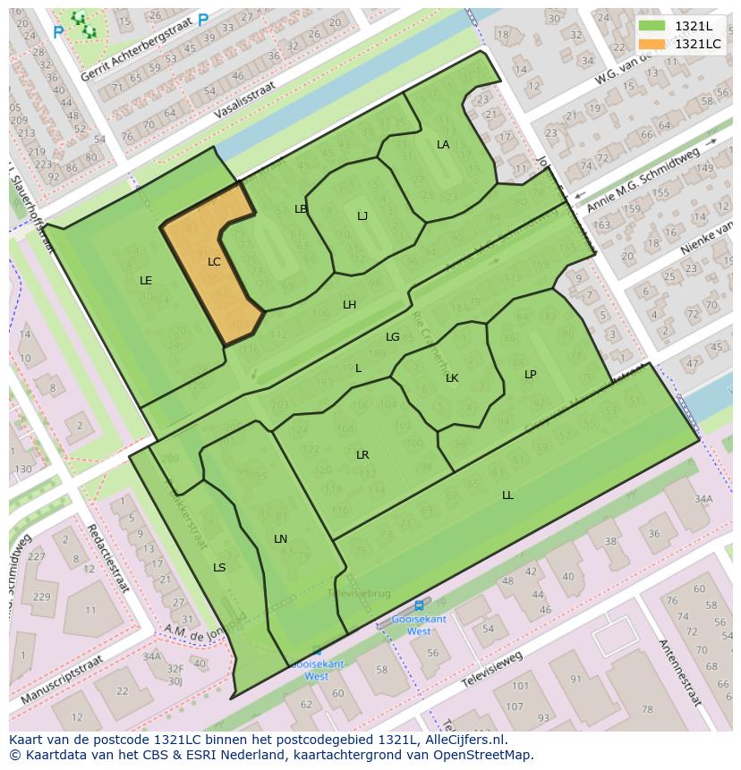 Afbeelding van het postcodegebied 1321 LC op de kaart.