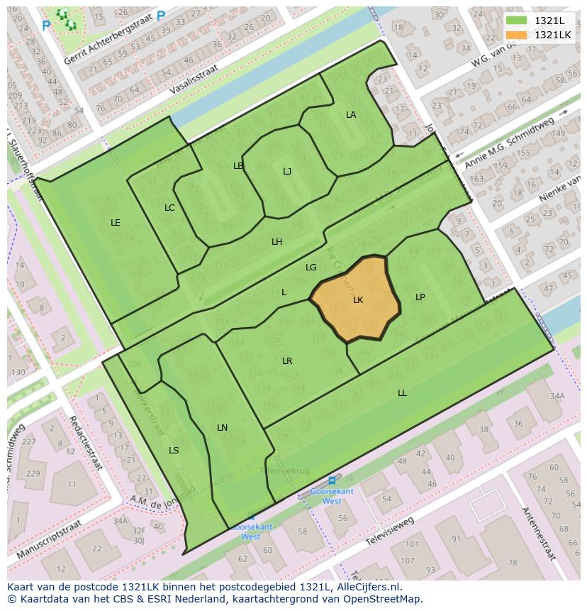 Afbeelding van het postcodegebied 1321 LK op de kaart.